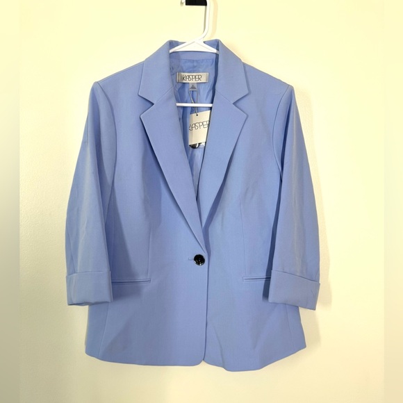 *NWT* Kasper One Button Jacket Womens Size 8 California Sky Blue Cuff Sleeve - Picture 2 of 8